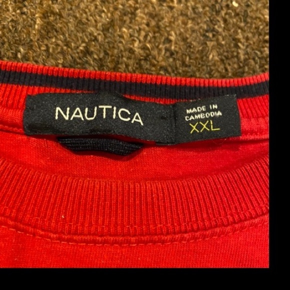 Nautica Mens Sweater XXL two tone red blue long sleeve logo top pull over crew - Picture 2 of 2